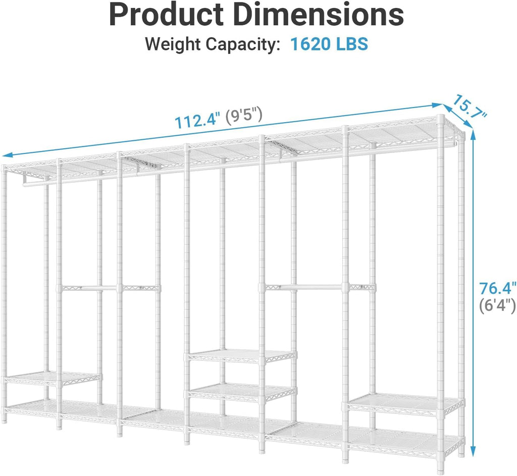 VIPEK V60 Extra Large Clothing Rack Portable Closet Freestanding Wardrobe Heavy Duty, Metal, for Hanging Clothes, Bedroom Storage Organizer, Max Load 1620lbs, White