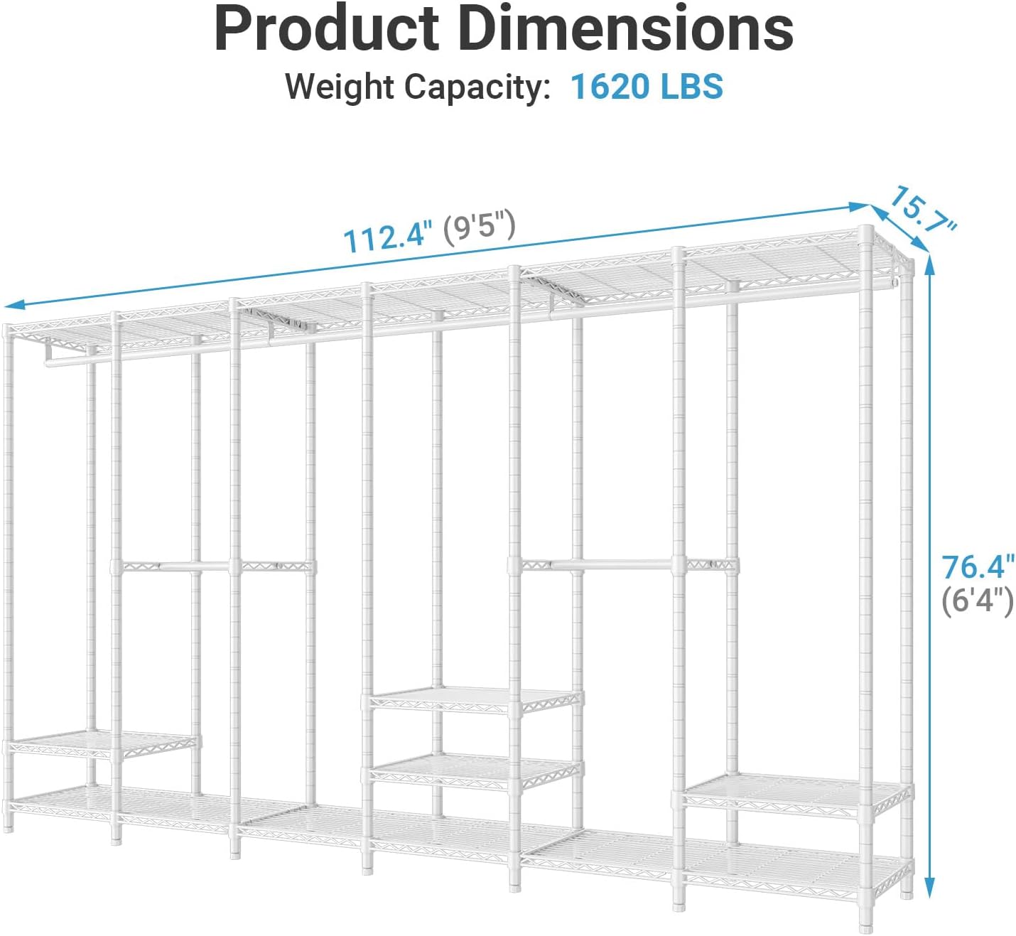 VIPEK V60 Extra Large Clothing Rack Portable Closet Freestanding Wardrobe Heavy Duty, Metal, for Hanging Clothes, Bedroom Storage Organizer, Max Load 1620lbs, White