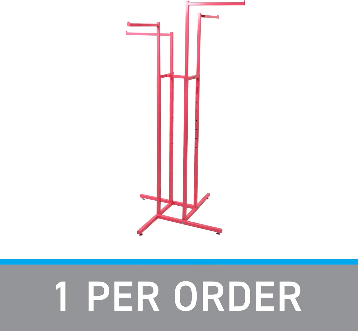 SSWBasics Hot Pink 4-Way Clothing Display Rack With Straight Arms- Durable Retail Clothing Rack for Boutique, Retail, and Thrift Stores - Sleek and Stylish Garment Display Stand