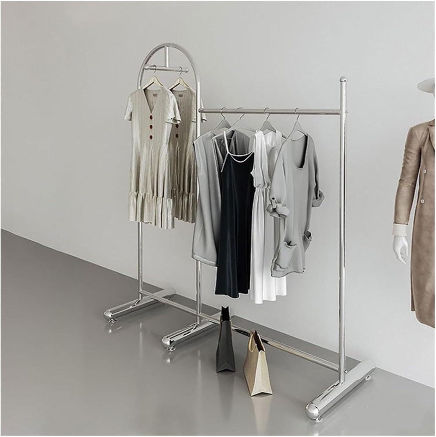 Clothes Rail Garment Rack Commercial Heavy Duty Garment Rack, Stainless Steel Clothing Rack Free Standing Coat Rack for Bedroom Clothes Drying Rack for Hanging Clothes, Silver-110x40x170cm