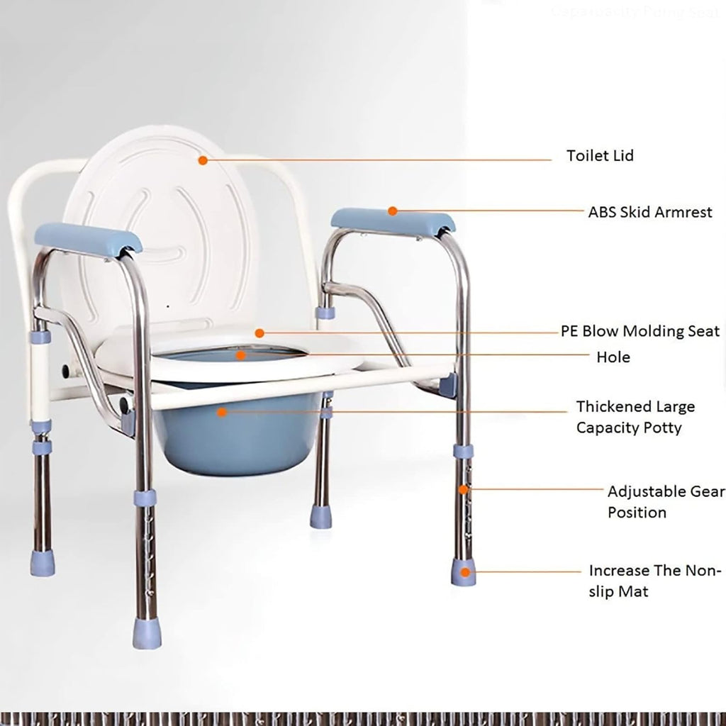Bedside commodes, Toilet seat Chair Portable Foldable with Bucket Splash Guard Heavy Duty Disabled Stainless Steel Commode