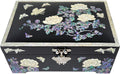 Antique Alive Mother of Pearl Inlay Design Jewelry Box, Wood Jewelry Box, Trinket Case, Keepsake Treasure Chest Box Organizer Holder (Peony Flowers)