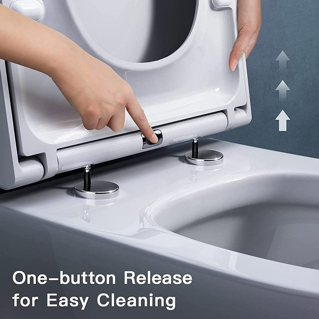 Toilet Seat Soft Close Toilet Seat, Oval Toilet Seat with Quick Release for Easy Clean, Simple Top Fixing, Standard Toilet Seats White with Adjustable Hinges, 365 × 440mm