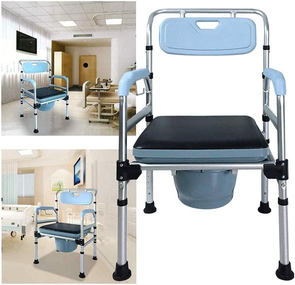 Commode Chair,Toilet Chair Elderly Mobile Toilet,Aluminum Alloy Anti-Slip Adult Folding Toilet Bedside Bathroom Chair Toilet Seat Commode Chair with Removable Pot Adjustable Height