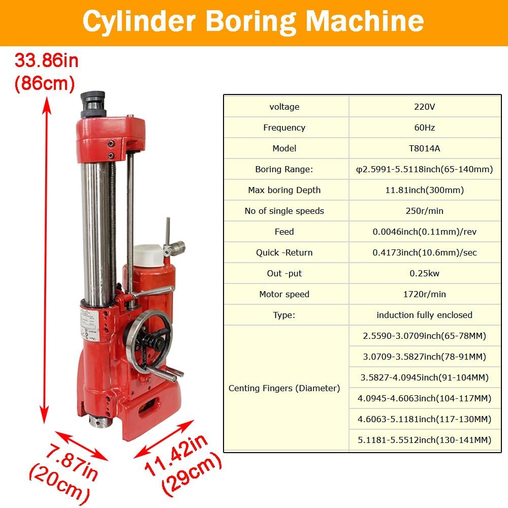 220V Professional Cylinder Boring Machine Honing Cylinder Repair Equipment with Max 11.8' Depth & 2.6-5.56' Boring Diameter Engine Rebuilding Borer ideal for Auto & Motorcycle Engine Repair