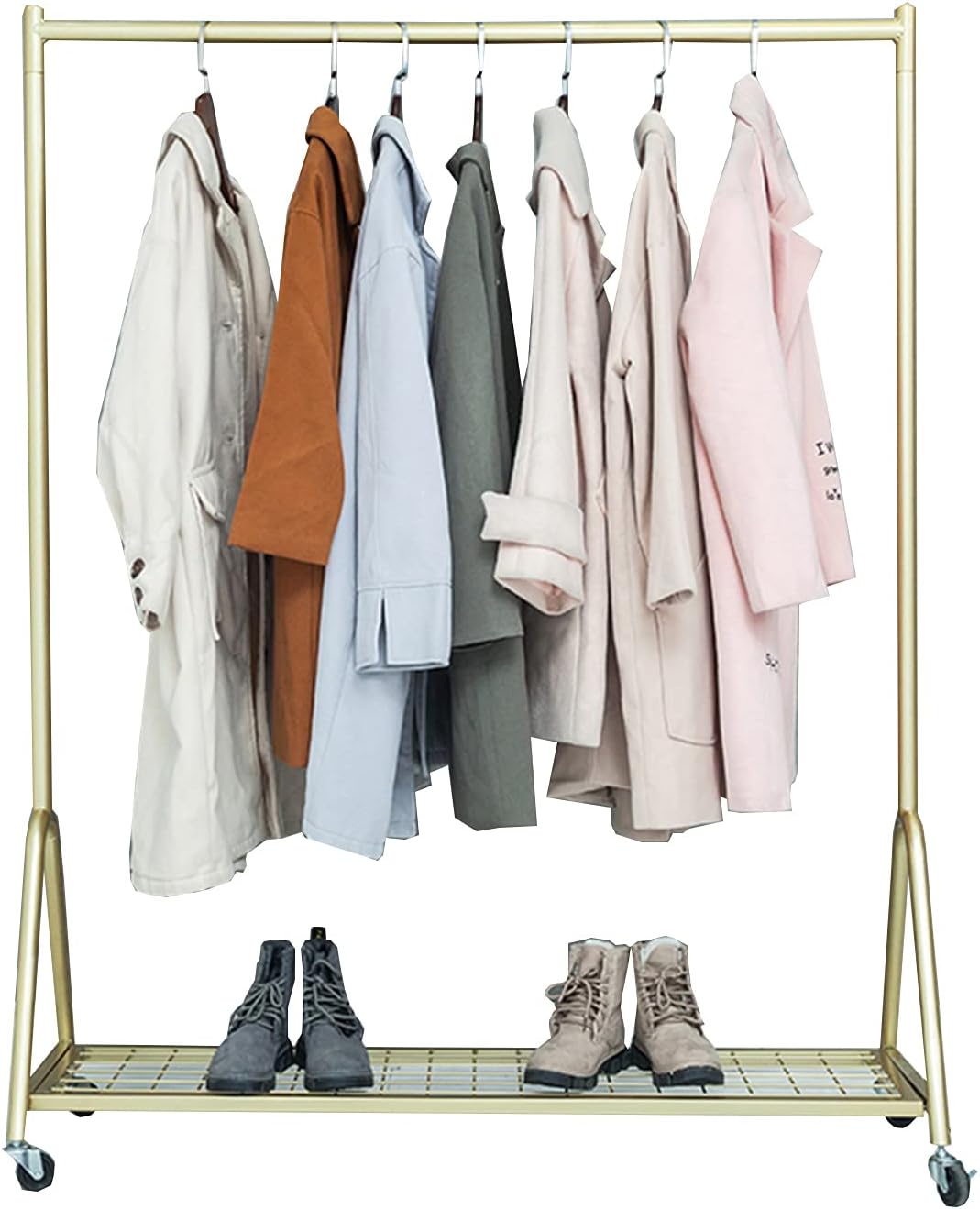 Garment Rack Portable Rolling Garment Rack With Wheels，Nordic Modern Metal Hanging Clothes Rail And Display Clothing Rack， Single Rod Coat Rack For Bedroom Office Indoor(Size:100x40x155CM,Color:Gold)