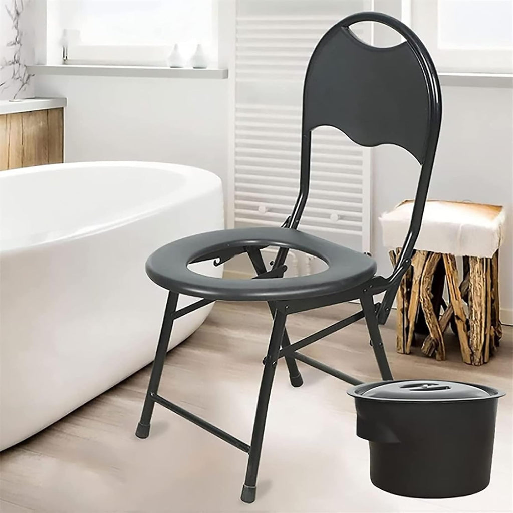 Bedside Commode,Toilet Seat with Handles Toilet Chair with Adjustable backrest Padded armrests Non-Slip feet Chromed Steel Folding for Elderly or Disabled
