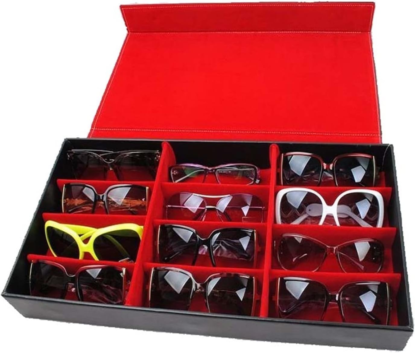 TOMYEUS Sunglasses Display 12 Grids Glasses Necklaces Jewelry Rack Display Storage Organizer Boxes Show Case 3d Glasses Display Rack/Shelf Eyewear Display Stand (Color : Red)