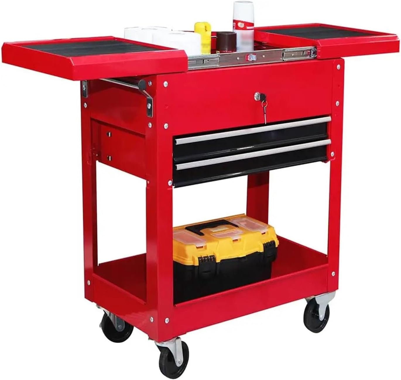 Tool Box Rolling Garage Workshop Tool Organizer with Directional Wheels, 2 Drawer Tool Chest Tray with Top Work Surface and Storage Push Cart Hardware Toolbox