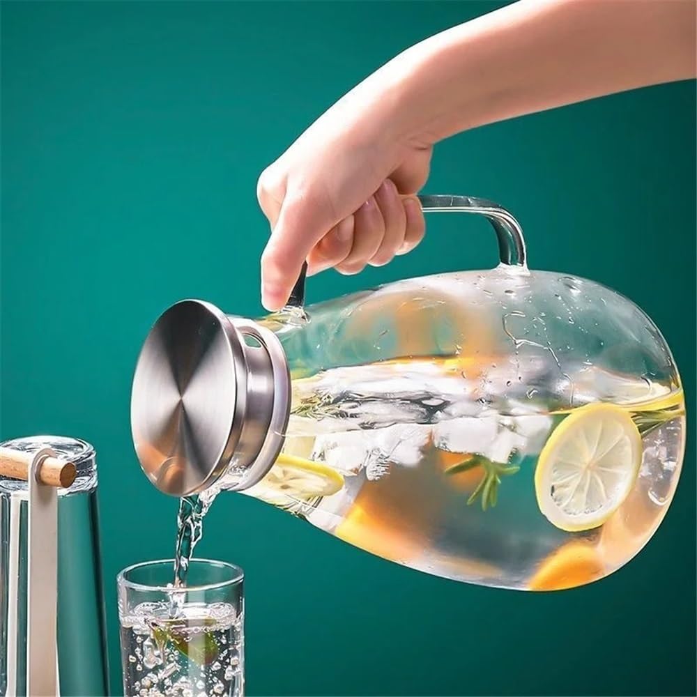 Beverage Serveware Household Cold Kettle Heat Resistant Teapot Large Capacity Water Pitcher Glass Water Carafe With Lid For Juice, Milk,Beverages Water Carafe(2600ml)