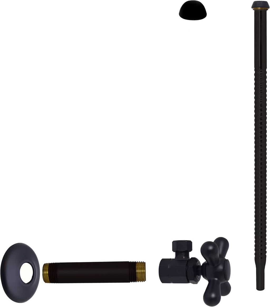 Westbrass D103K12X-62 1/2' IPS' x 3/8' OD x 12' Corrugated Riser Supply Line Kit with Cross Handle Angle Supply Shut Off Valve for Faucet and Toilet, Matte Black