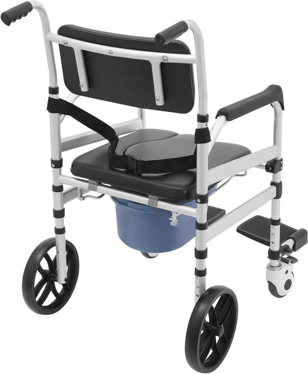 Foldable Shower Chair, Shower Wheelchair with Lockable Wheels Rolling Bedside Commode for Toilet with Height Adjustable & Sponge Padded Seat for Elderly Support 330lbs+Extra Cushion (U-Shape)