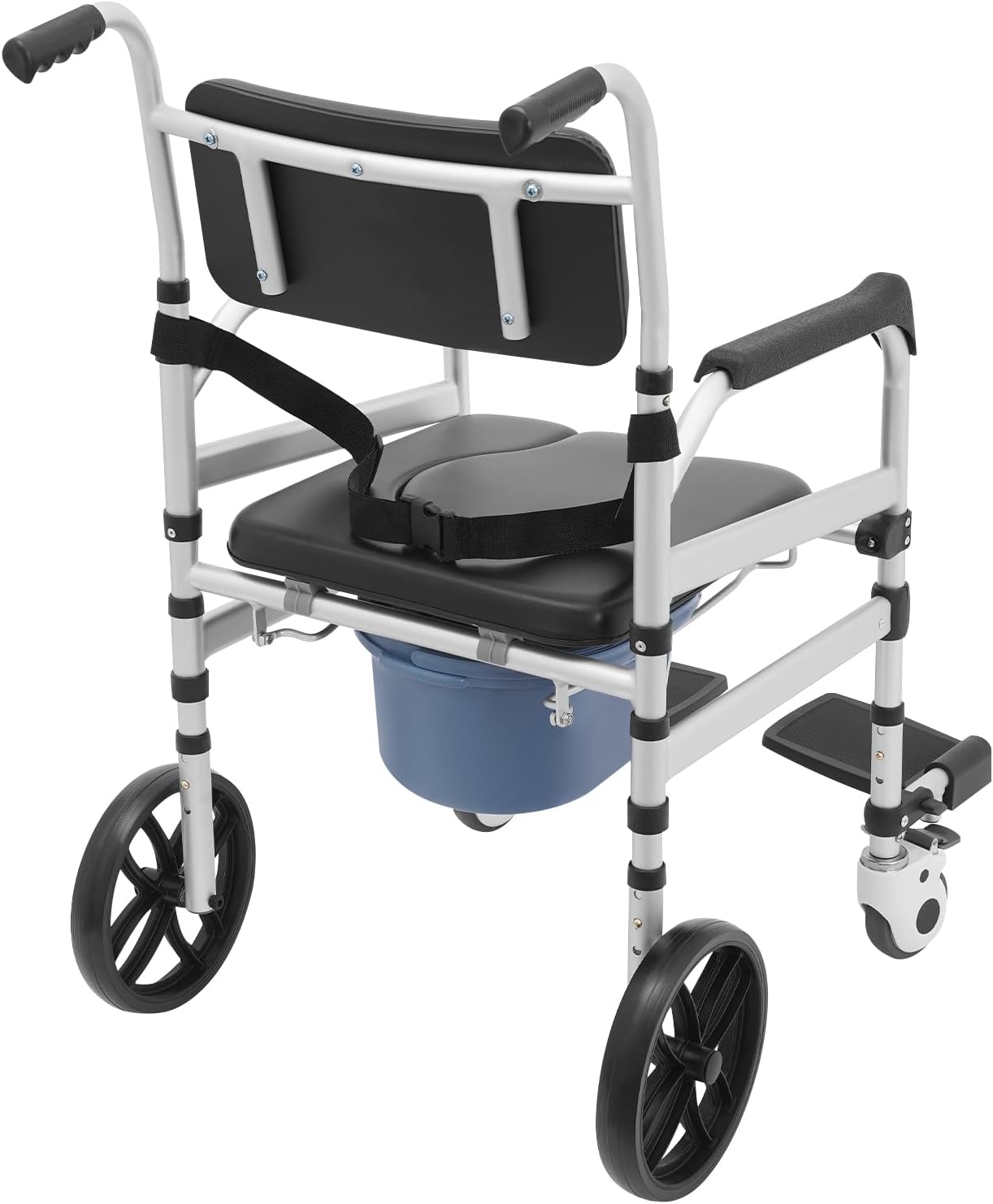 Foldable Shower Chair, Shower Wheelchair with Lockable Wheels Rolling Bedside Commode for Toilet with Height Adjustable & Sponge Padded Seat for Elderly Support 330lbs+Extra Cushion (U-Shape)