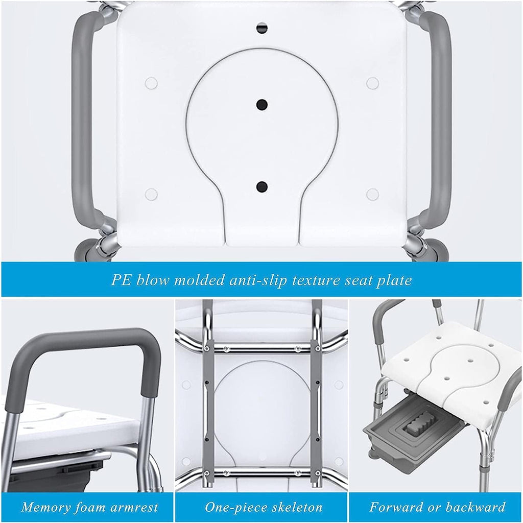 3 in 1 Shower Chair with Arms and Back, Adjustable ToiletFrame, Raised Toilet Seat, Heavy Duty Beside Commode Chair for Seniors, Disabled and Pregnant