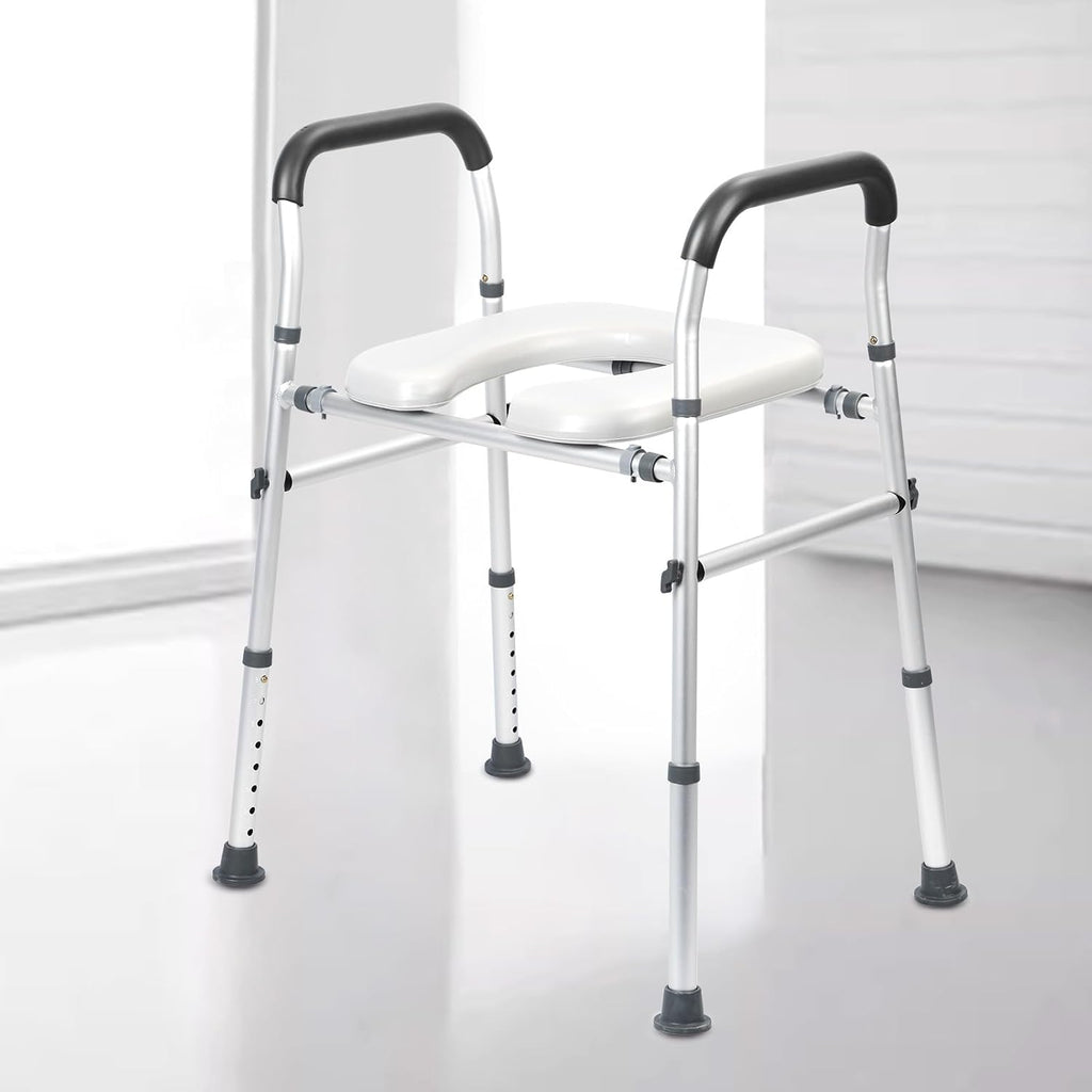Adjustable Toilet Seat Riser for Seniors with Handles, Widened Commode Seat, rts Up to 300lbs, Ideal for Elderly Height & Width Adjustable (White)