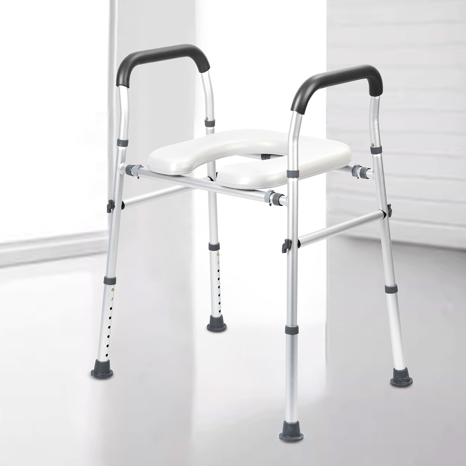 Adjustable Toilet Seat Riser for Seniors with Handles, Widened Commode Seat, rts Up to 300lbs, Ideal for Elderly Height & Width Adjustable (White)