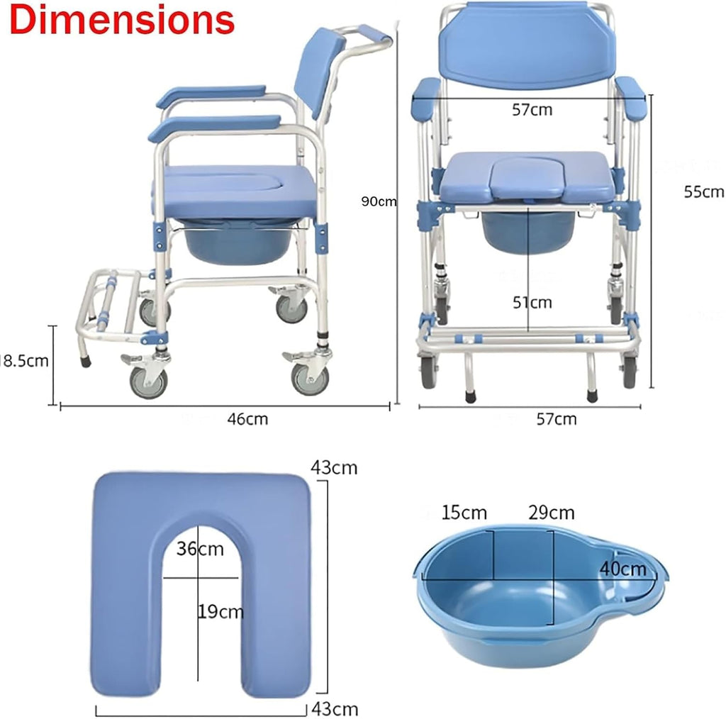 Bedside Commode,Toilet Seat with Handles Toilet Auxiliary Chair, Bedside Commode Chair Shower Toilet Stool Bath Chair Medical Transport Rolling Chair Waterproof for Seniors