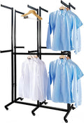 Floor Standing Metal Garment Rack - Heavy Retail Display Racks With Wheels, Two-story 12 Arms Clothing Rack, Square Tubing Portable Shirt Rack, Merchandise Display RackFor Hanging Clothes (Black-2)