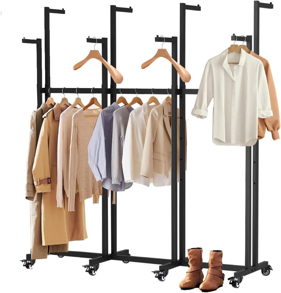 Metal Clothing Rack, 8 Arms Clothes Display Racks with Wheels, Adjustable Floor Standing Garment Rack From 46.85' to 64', Portable Retail Display Stand for Boutique Stores (Black, 8 Arm/68.5in)