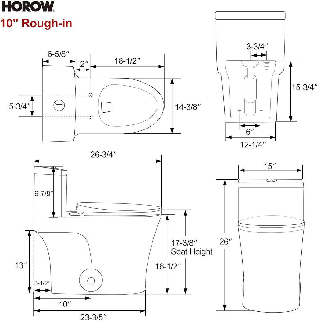 HOROW T0338WB Elongated One Piece Toilet 10' Rough-in, Matte Black Toilet with Comfortable 17.3' ADA Chair Height Seat, Powerful Dual Flush Modern Toilet for Bathroom