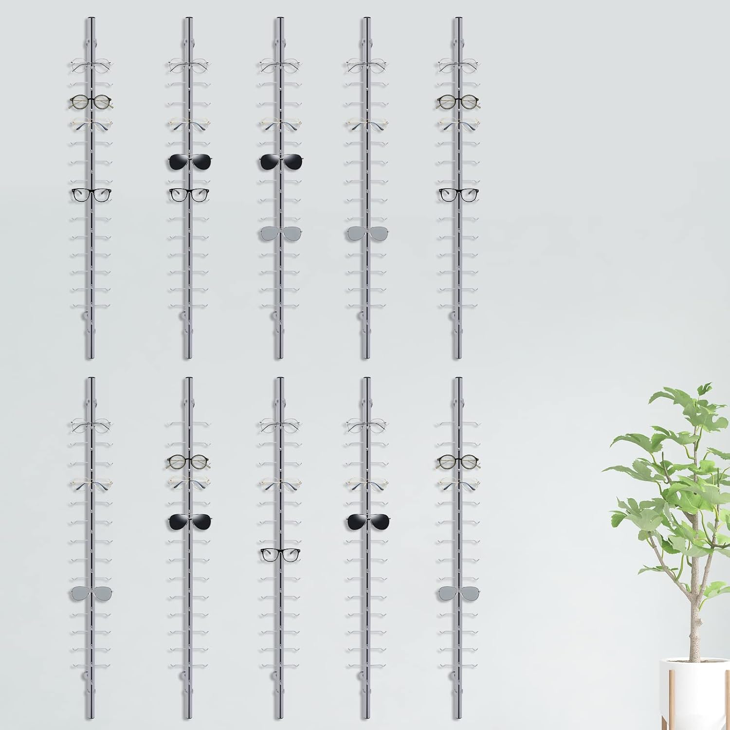 10 Pcs/Set Glasses Rack Eyeglass Frame Stand 4ft Hold 14 Frames Sunglasses Holder Organizer Storage Eyewear Glasses Display Stand Column Decorative Display Rod