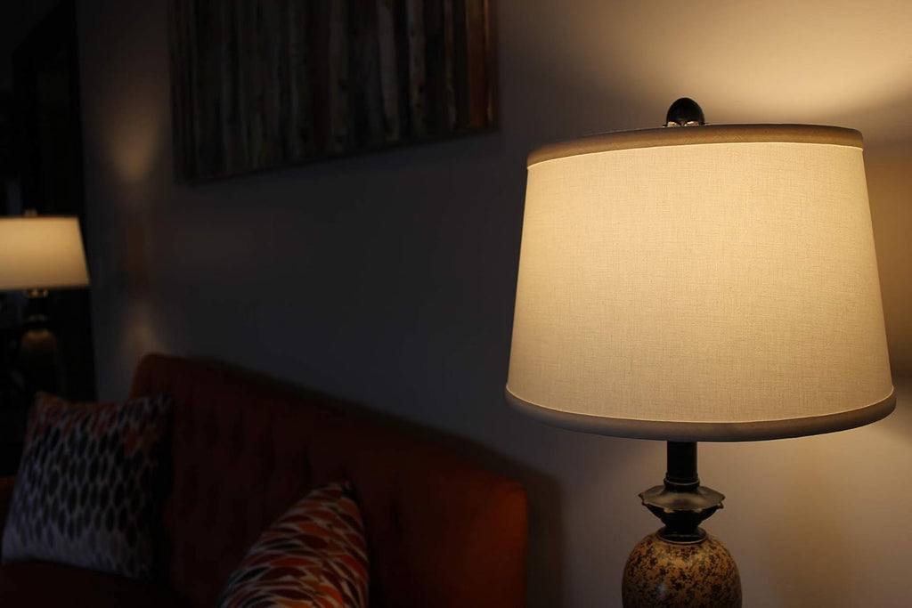 FenchelShades.com Set of 2 Lampshades 10' Top Diameter x 12' Bottom Diameter x 8' Slant Height with Washer (Spider) Attachment. Attaches to Lamps with an existing Harp (not included) (Linen Snow)
