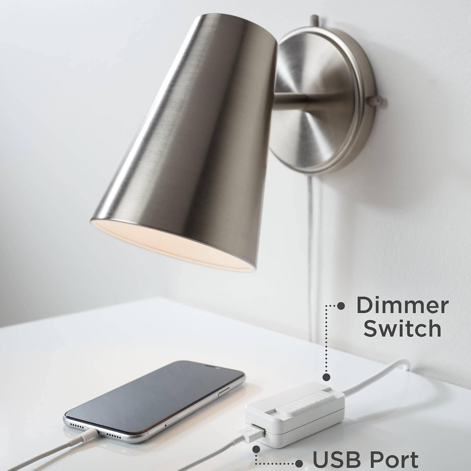 360 Lighting Luna Mid Century Modern Wall Lamps with USB Charging Port Brass Metal Plug-in 5 1/2' Fixture Frosted Glass Sphere Shade for Bedroom House Reading Living Room Hallway