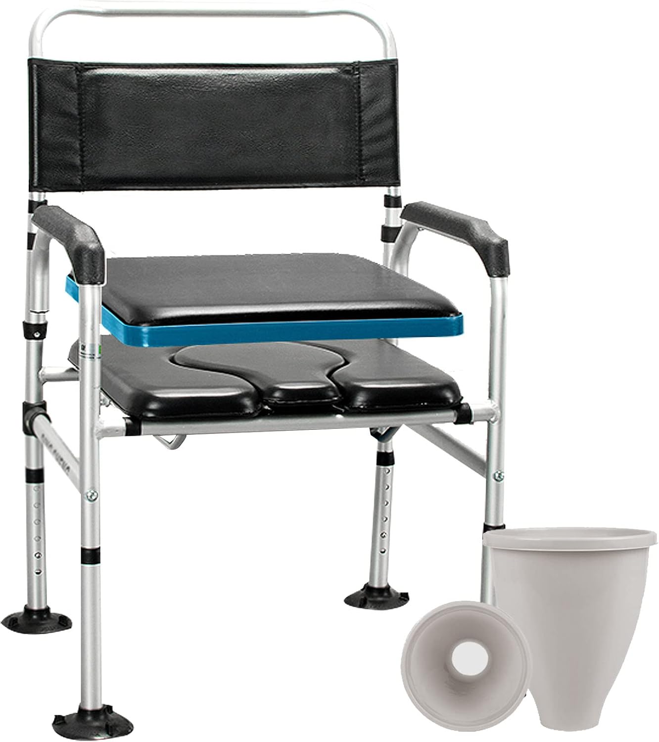 Padded Beside Commode Chair 3 in 1 Shower Seat for Toilet with Arms, Heavy Duty Adult Bathroom Commode Chair Aluminum Alloy Frame, PU Leather Padded