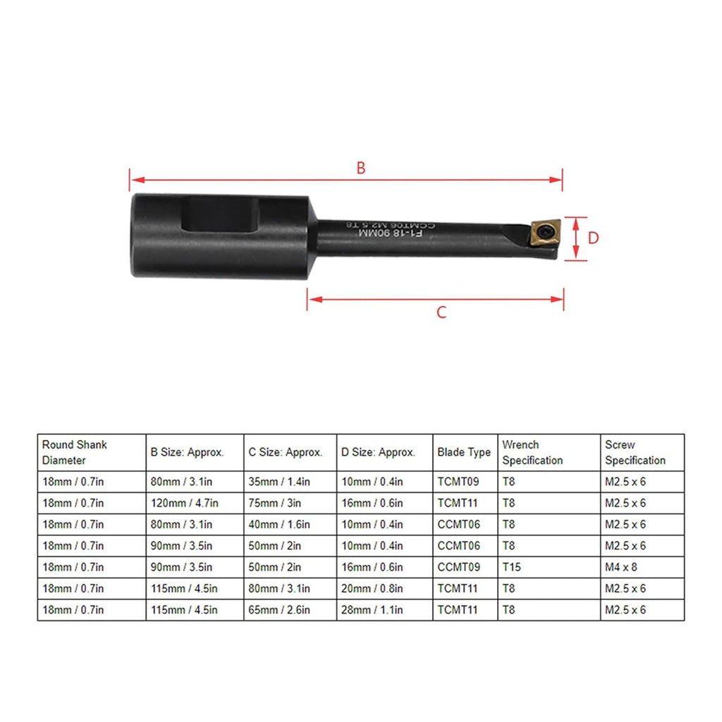 7Pcs Boring Tool Set, Indexable Cemented Carbide Turning Bar Holder, Round Shank Boring Bar for Lathe and Boring Machine, F1-18 with Wood Block Storage