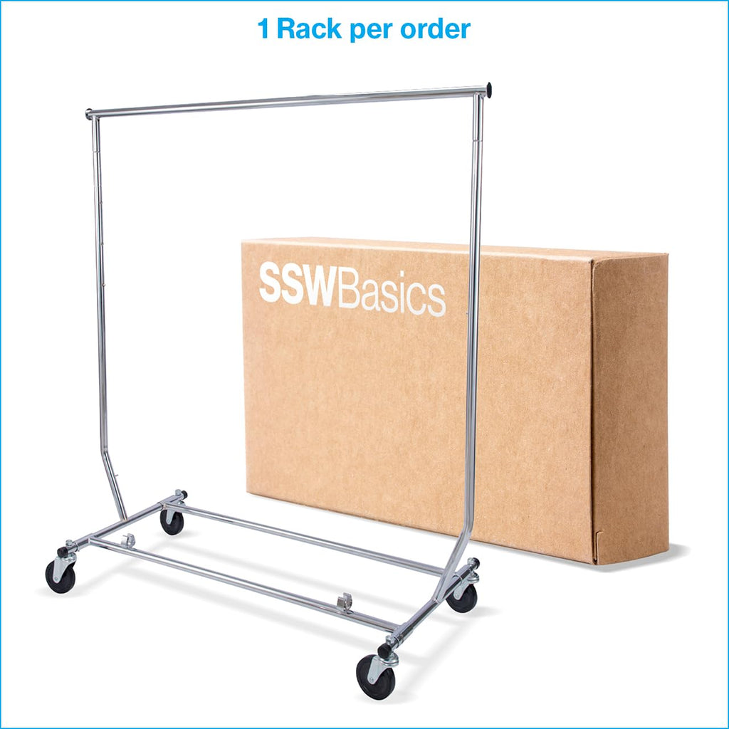 SSWBasics Rolling Rack for Clothes - Metal Clothes Rack with Wheels, Collapsible Rolling Rack, Clothing Rack for Storage and Organization, Portable and Adjustable