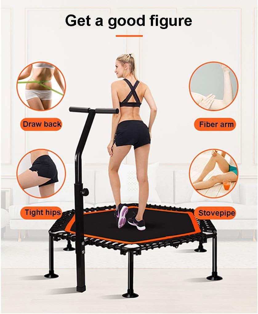 Indoor Trampoline for Kids Built-in Metal Sheet,Trampoline for Adults,Silent Elastic Rope,Trampoline 5-Speed Floor-Standing Lifting Armrest,The Best Fitness Gift (Color : B-Green, Size : 45inc)