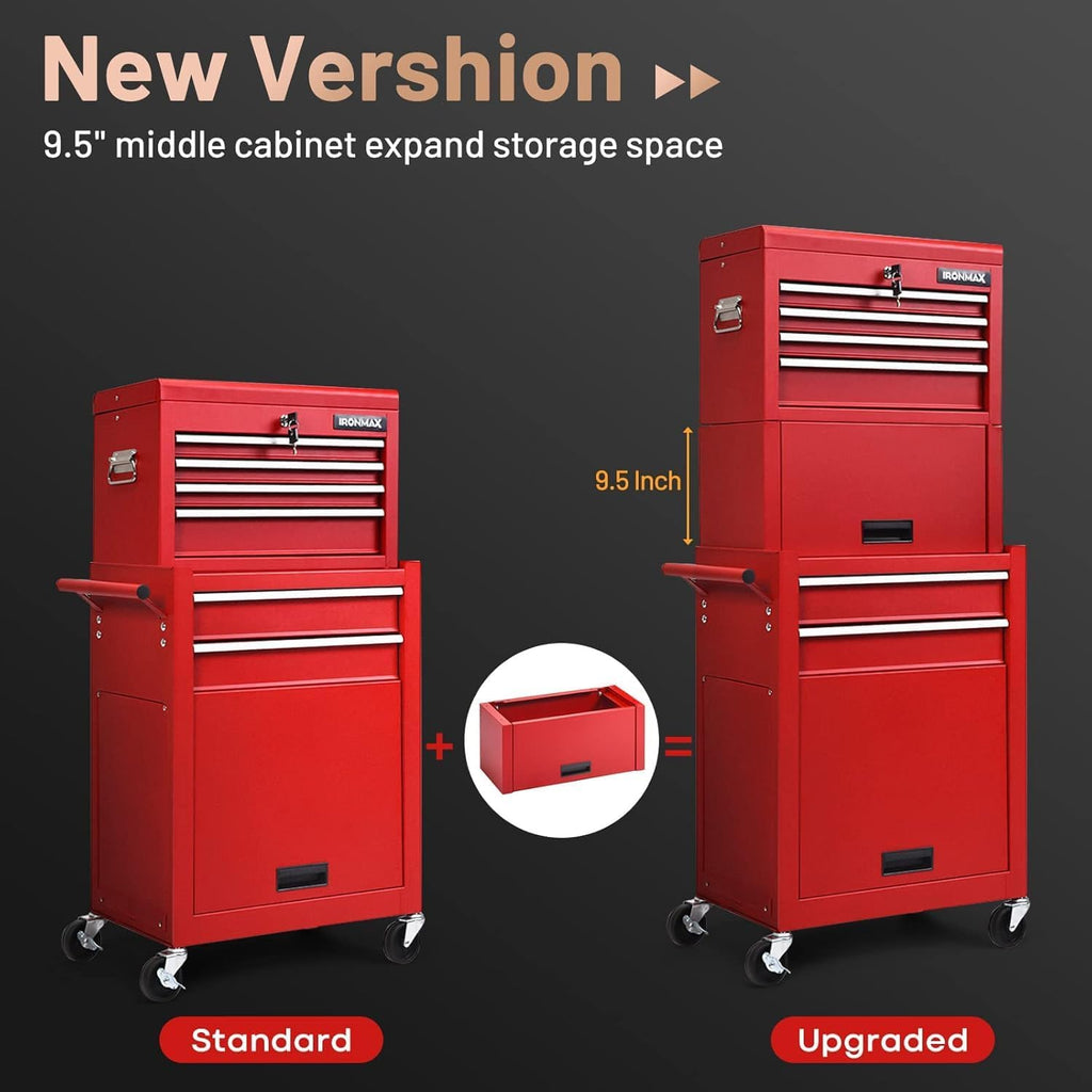 Goplus 6 Drawers Tool Chest, Rolling Metal Tool Box with Universal Wheels, Protective Liner, Detachable Top Toolbox, Auto Lock, 3-in-1 Large Tool Cabinet for Garage Shop Auto Repair