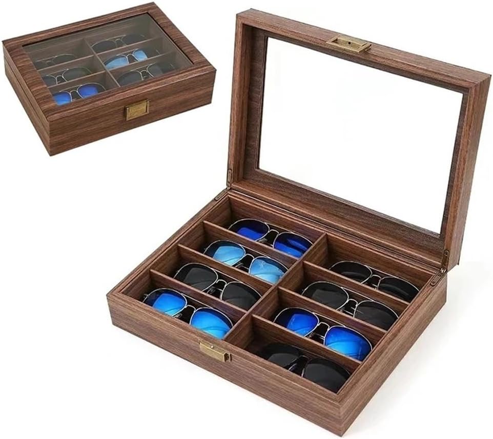 Eyeglasses Stand 8 Grids Vintage Wooden Glasses Storage Box Wood Jewelry Sunglasses Eyewear Eyeglasses Display Case Holder Organizer Gift Box Eyewear Display Rack