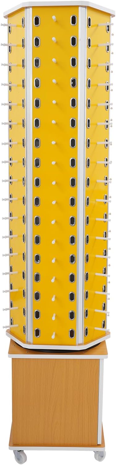 102 Pairs Rotating Glasses Display Stand, Eyewear Storage Organizer with Cabinet & Wheels, Commercial Sunglasses Display Rack, Optical Shop Glasses Holder (Yellow)