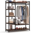 LITTLE TREE Free Standing Wood Closet Clothes Rack,Heavy Duty Grament Rack with Shelves,Hanging Racks for Clothes Clothing Rack for Bedrom,Wardrobe Closet Organizer,350 lb Capacity,Rustic