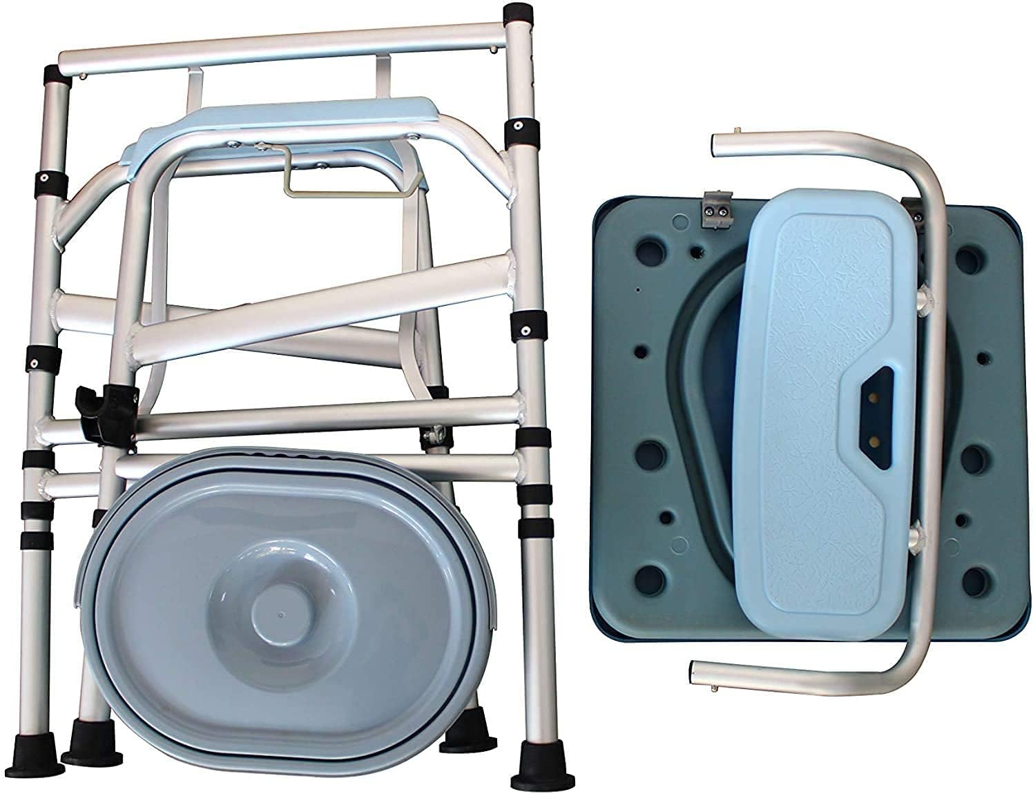 Commode Chair,Toilet Chair Heavy-Duty Steel Commode Chair, Adjustable Height Support, Includes Free Commode Pail and Lid Tool-Free Assembly Elderly,Senior,Handicap & Disabled Toilet Seat