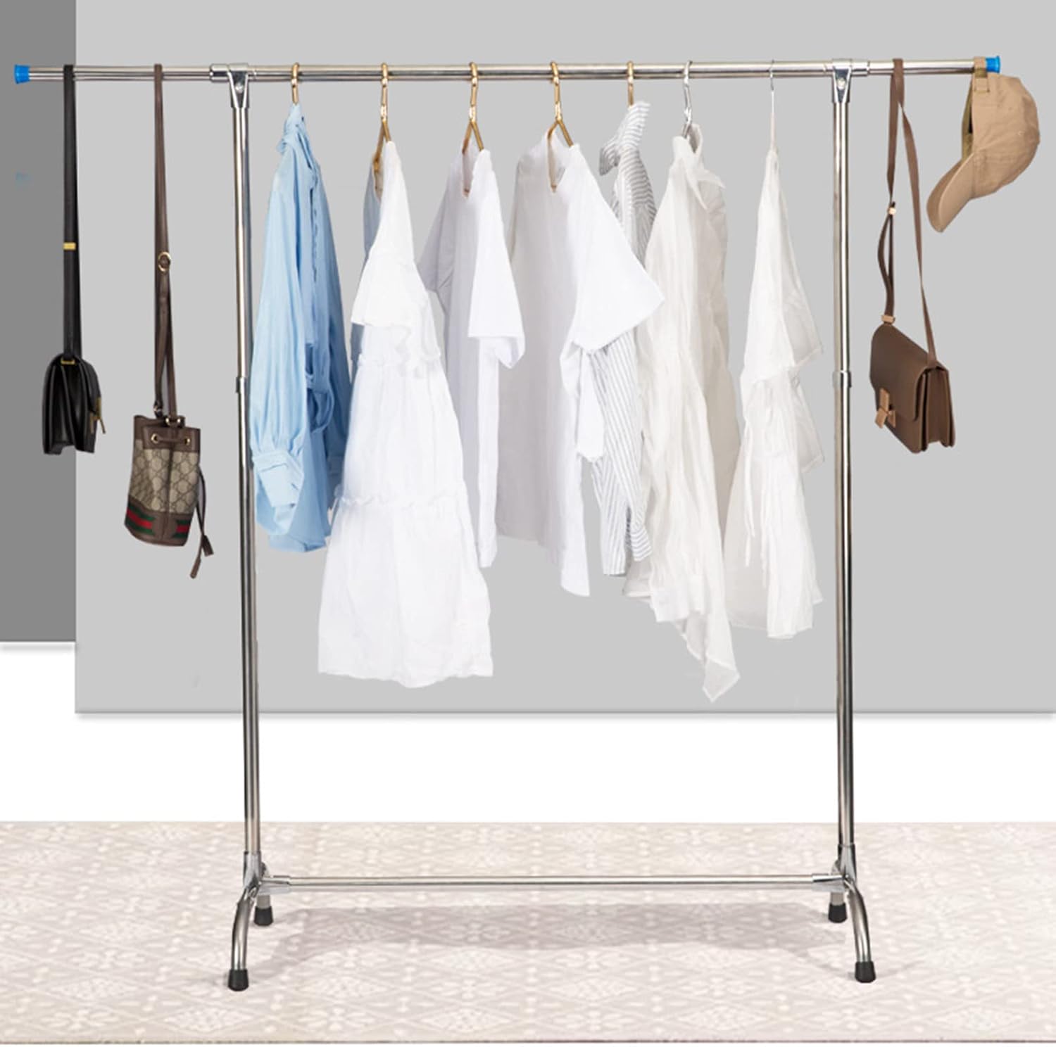 Metal Clothing Rack On Wheels, Rolling Garment Rack With Wheels, Garment Rack Rolling Clothes Rack Withhanging Rod For Bedroom, Hall, Clothes Store (C)