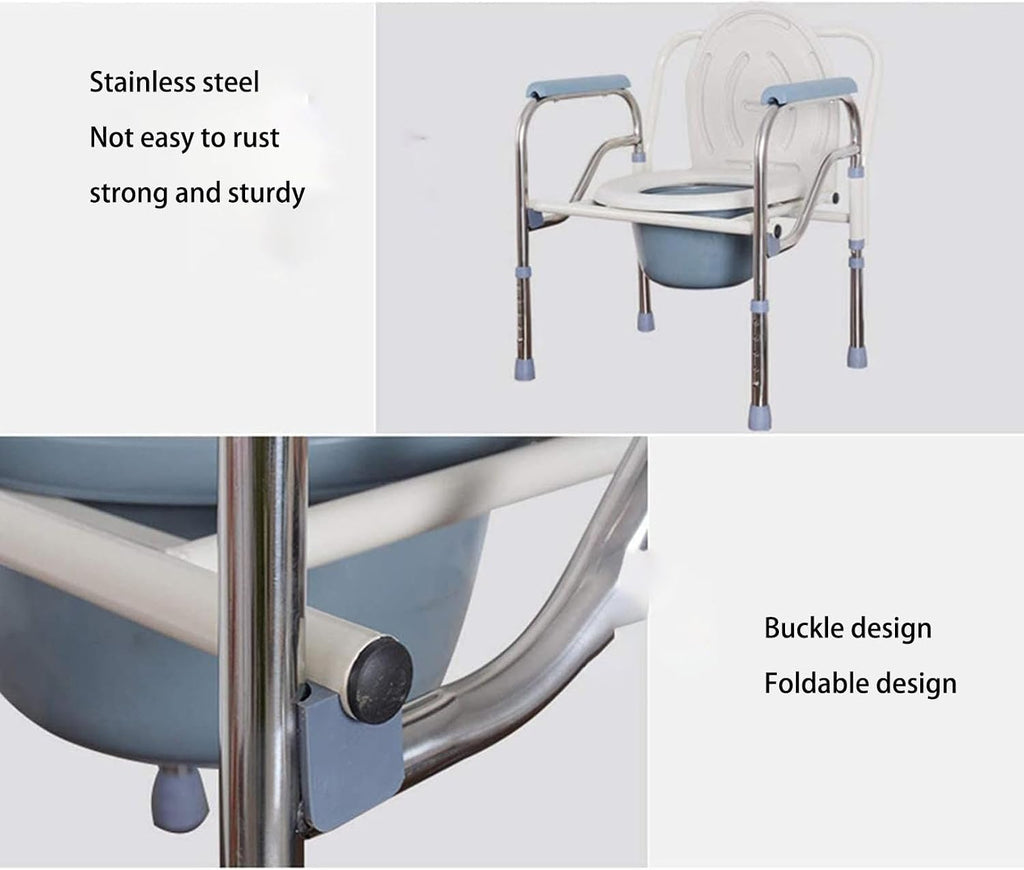 Folding Toilet Seat Chair Portable Bedside Commode, Height Adjustment Extra Wide with Bucket Splash Guard Heavy Duty Adult Bathroom Pail Fits Toilet Chair
