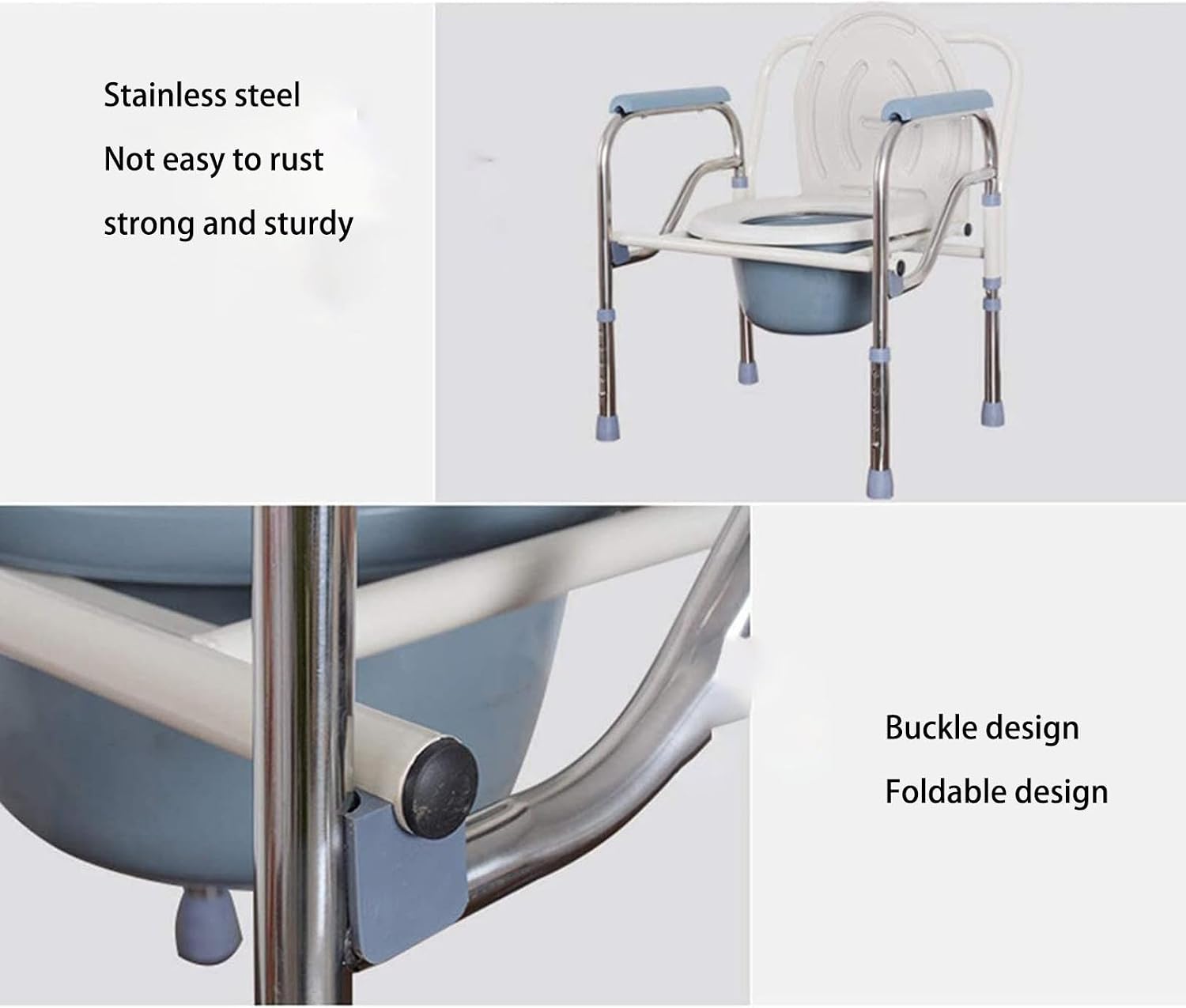 Folding Toilet Seat Chair Portable Bedside Commode, Height Adjustment Extra Wide with Bucket Splash Guard Heavy Duty Adult Bathroom Pail Fits Toilet Chair