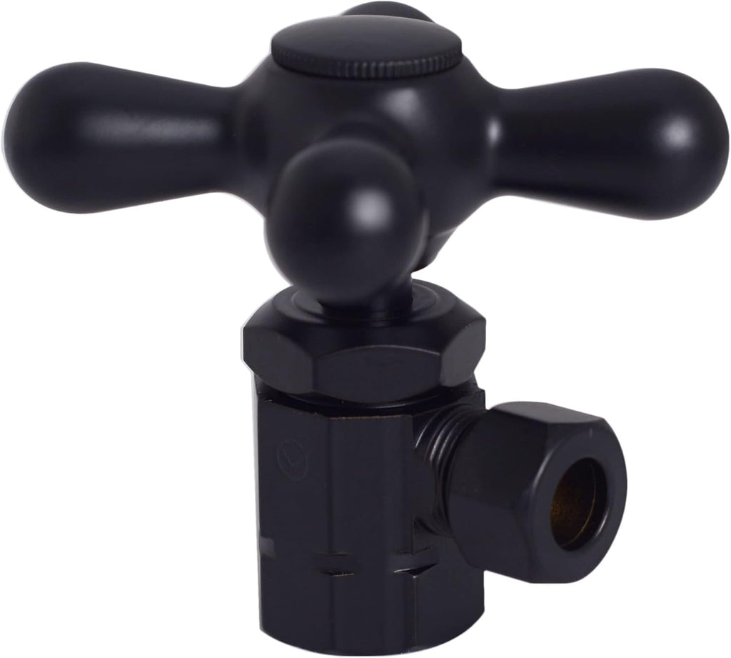 Westbrass D103K12X-62 1/2' IPS' x 3/8' OD x 12' Corrugated Riser Supply Line Kit with Cross Handle Angle Supply Shut Off Valve for Faucet and Toilet, Matte Black