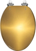 Elongated Toilet Seat Shiny brushed gold color metal Resin Toilet Seat Quietly Slow Close with Quick-Release Hinges Toilet Seat with Cover Easy to Clean Install