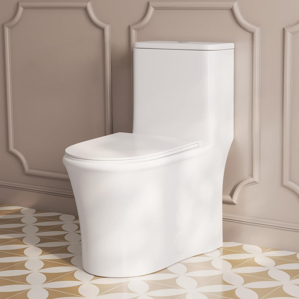 DeerValley One Piece Toilet, Elongated Toilet for Bathroom with 17.24' Comfortable Chair Seat Height, Dual Flush 0.8/1.28 GPF and MAP 1000g, Modern Toilet, 12' Rough-In Toilet Bowl