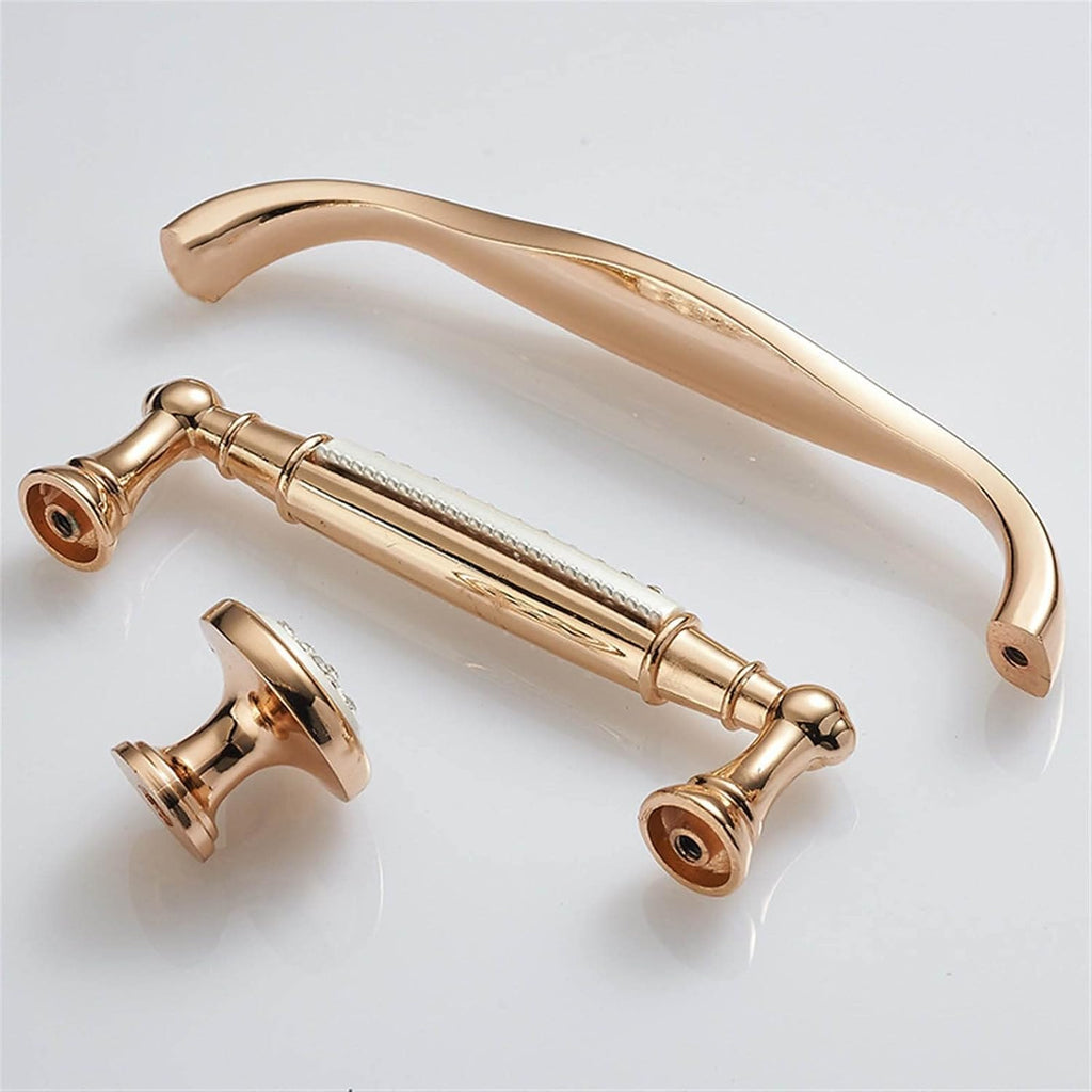 Cabinet Handles Kitchen Hardware 10 Pcs Champagne Gold Door Handles With Diamond Luxury Zinc Alloy Cabinet Drawer Knobs European Wardrobe Furniture Pulls Hardware Cabinet pulls Kitchen Cabinet Handles