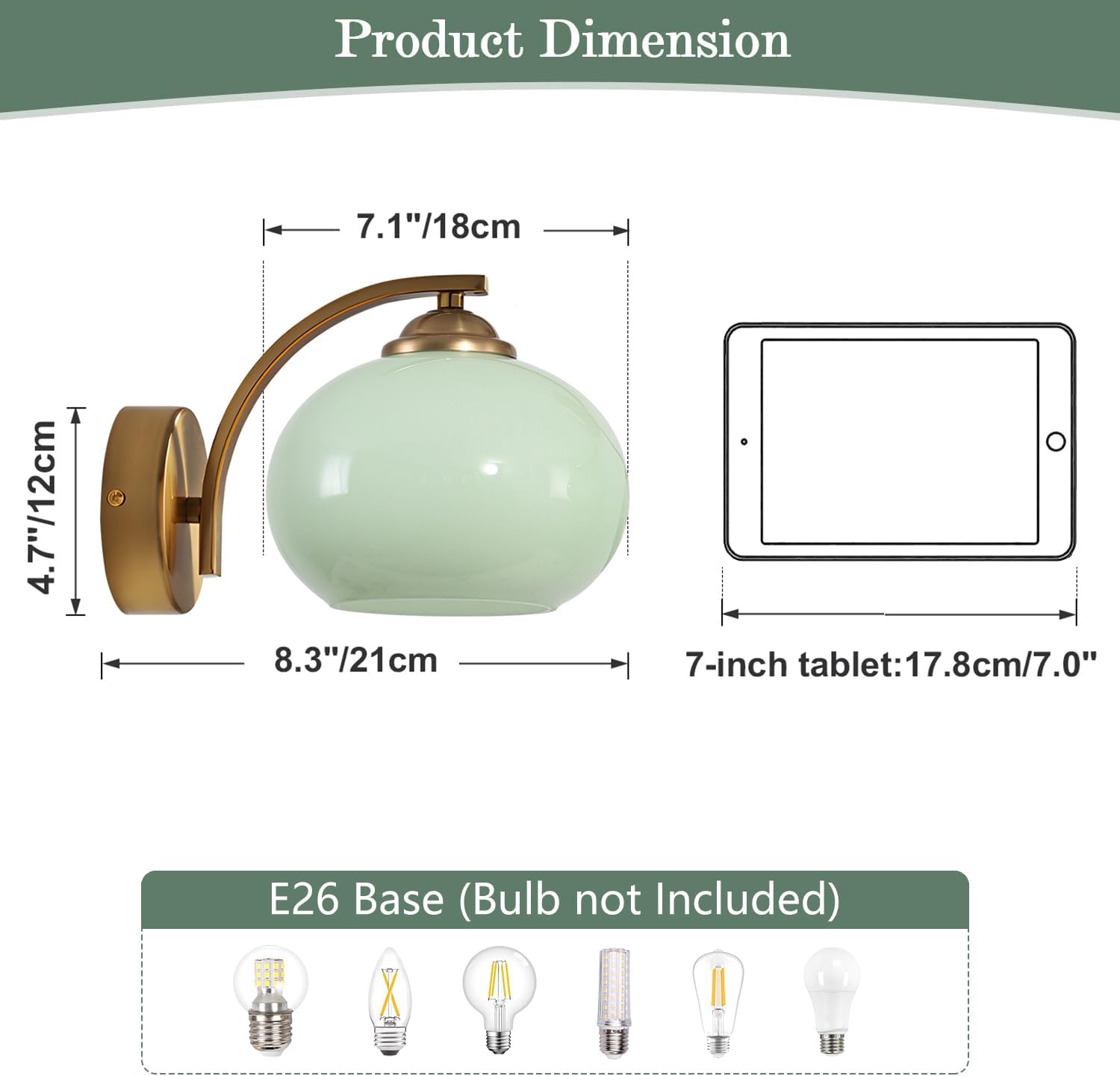 Green Glass Kitchen Sconce Light Brushed Gold Bathroom Vanity Light Vintage Hardwired Wall Sconce Set of 2 Mid Century Modern Wall Lighting