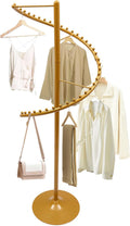 Heavy Duty Spiral Rotating Clothing Rack, 360° Freestanding Garment Display Modern Stand, Portable Round Standing Metal Sturdy Hanger for Space Saving, Modern Retail & Home, Shops, Boutique (Gold)