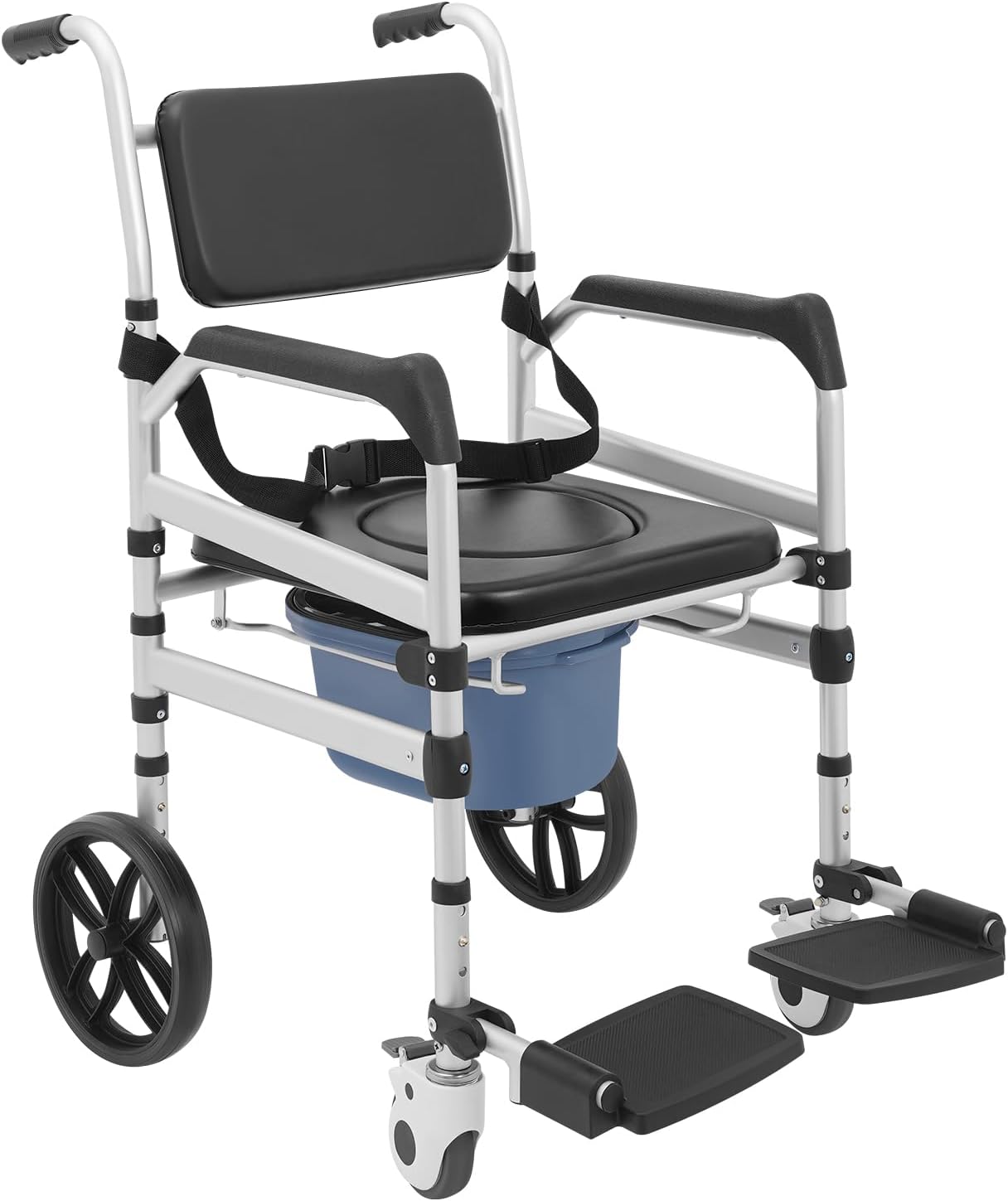 Foldable Shower Chair, Shower Wheelchair with Lockable Wheels Rolling Bedside Commode for Toilet with Height Adjustable & Sponge Padded Seat for Elderly and Disabled Support 330lbs (O-S)
