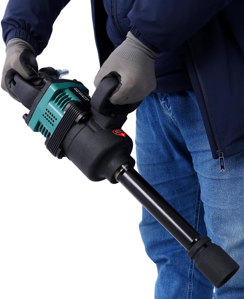 1-Inch Air Impact Wrench, High Torque Pneumatic Impact Gun for Heavy-Duty Truck & Tire Repair, Industrial Long Shank Wrench with 38mm & 41mm Sockets, 3-Speed Adjustable, 1/2' NPT Air Inlet