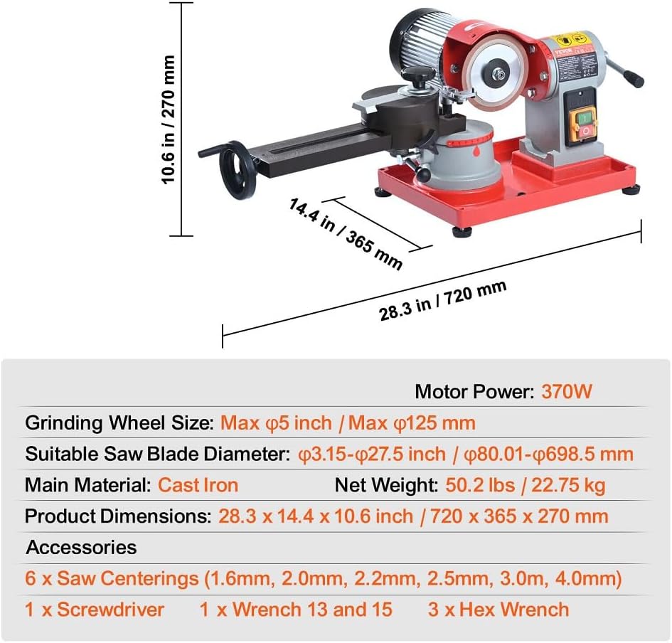 Circular Saw Blade Sharpener Grinder 370W 3600RPM & 5-inch Grinding Wheel