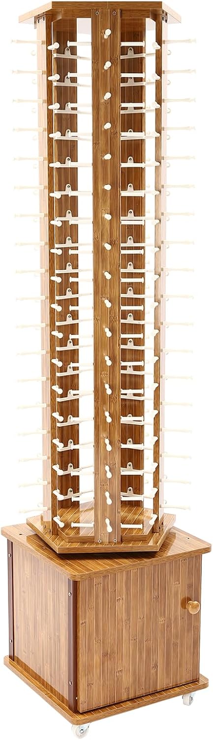 108 Pairs Wood Sunglass Display Rack with 4 Swivel Wheels, Floor-Standing Eyewear Storage Organizer, Commercial Glasses Hanging Rack (Dark Brown)