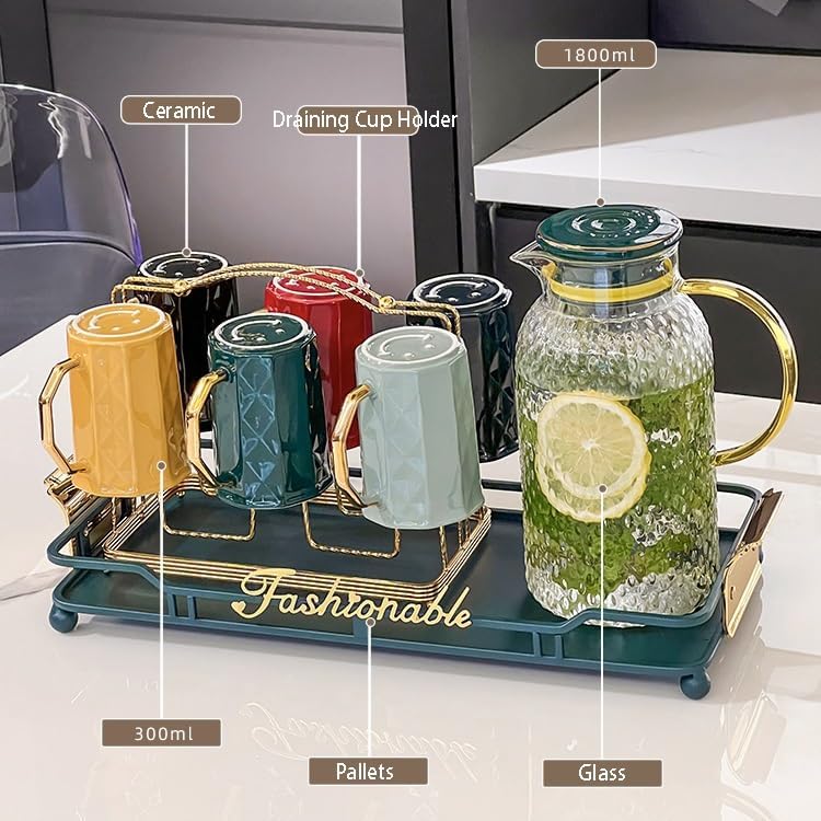 Beverage Serveware Water Cup Household Set Living Room Glass Kettle Large Capacity Family Hospitality Drinking Cup Complete Set Water Carafe